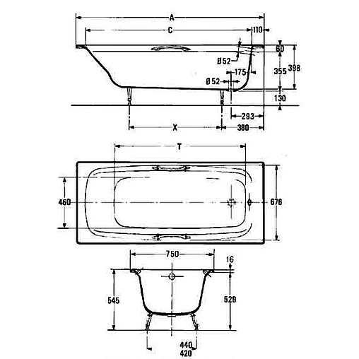 Ванна чугунная Jacob Delafon Diapason 170x75 E2937-00