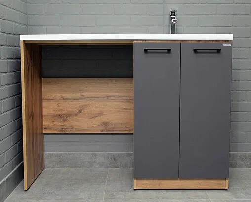 Тумба под умывальник напольный, над стиральной машиной Домино Craft 120 графит/дуб вотан DCr2214T