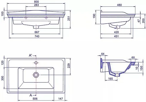 Раковина CeraStyle Kapadokya 80 белый 036300-u-01