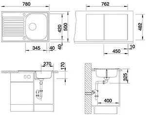 Мойка кухонная Blanco Tipo 45 S Compact 78 нержавеющая сталь 513441 Мойка кухонная Blanco Tipo 45 S Compact 78 нержавеющая сталь 513441, 2