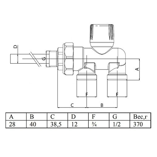 Инжекторный узел для подключения радиатора ¾&quot;ек x ½&quot;н / зонд Valtec VT.022.N.E04050
