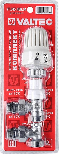 Комплект вентилей терморегулирующих угловых ¾&quot;ек x ½&quot;н Valtec VT.045.NER.04