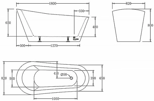 Ванна акриловая отдельностоящая BelBagno 180x82 без перелива  BB63-1800-W0