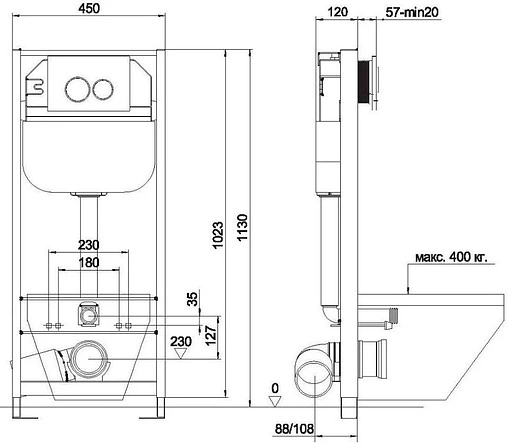Инсталляция для подвесного унитаза Aquanika Basic 10.702.450.00.00