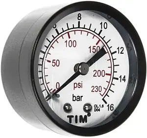 Манометр аксиальный TIM 50мм 16 бар ¼&quot; Y-50T-16, 2