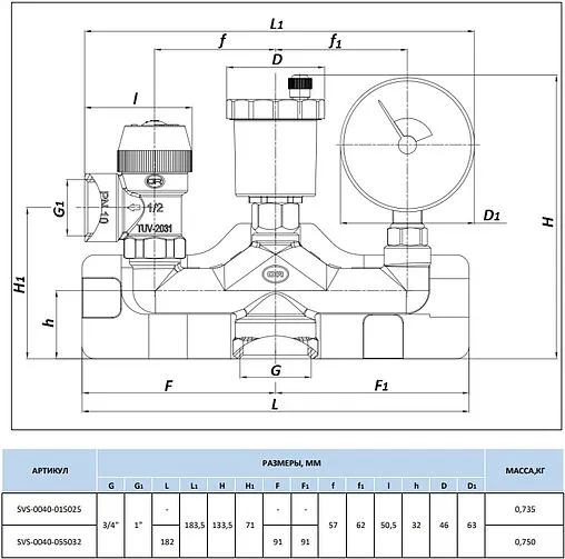 Группа безопасности котла до 50 кВт 1&quot; 3 бар Stout SVS-0040-015025