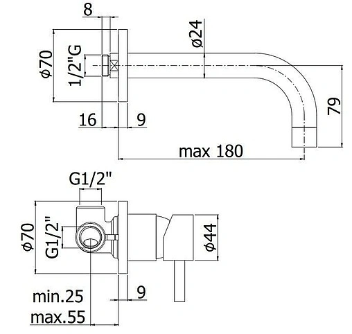 Смеситель для раковины из стены Paffoni Stick хром SK006CR70