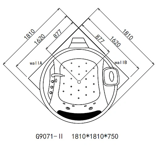 Ванна акриловая с гидромассажем Gemy 181x181 G9071 II O