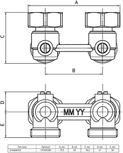 Узел нижнего подключения радиатора угловой ¾"ек x ¾"ек Uni-Fitt 193N3300 Узел нижнего подключения радиатора угловой ¾"ек x ¾"ек Uni-Fitt 193N3300, 2