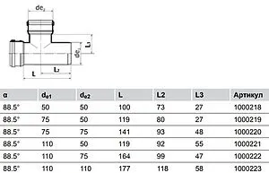 Тройник внутренний бесшумный D=50x50мм Угол 88,5° Uponor Decibel 1000218 Тройник внутренний бесшумный D=50x50мм Угол 88,5° Uponor Decibel 1000218, 2