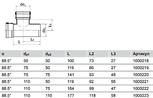 Тройник внутренний бесшумный D=110x50мм Угол 88,5° Uponor Decibel 1000221