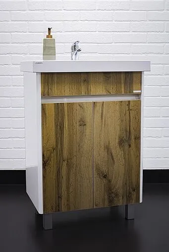 Тумба-умывальник напольная Домино Uno 60 дуб вотан/белый DU1506T+WB.FN/Fest/60-C/WHT.G/S1