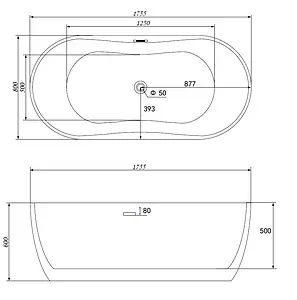 Ванна акриловая отдельностоящая Abber 175x80 AB9219 Ванна акриловая отдельностоящая Abber 175x80 AB9219, 2