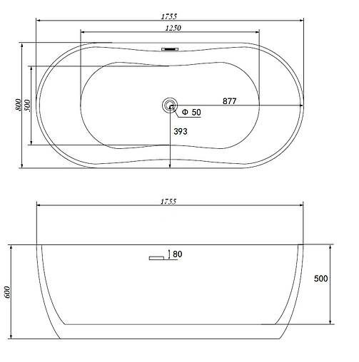 Ванна акриловая отдельностоящая Abber 175x80 AB9219