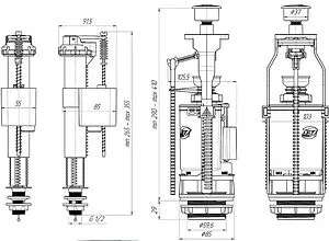 Комплект арматуры для бачка двухрежимный ½&quot; пластик нижний Ани Пласт WC9510C, 2