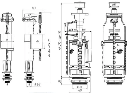 Комплект арматуры для бачка двухрежимный ½&quot; пластик нижний Ани Пласт WC9510C