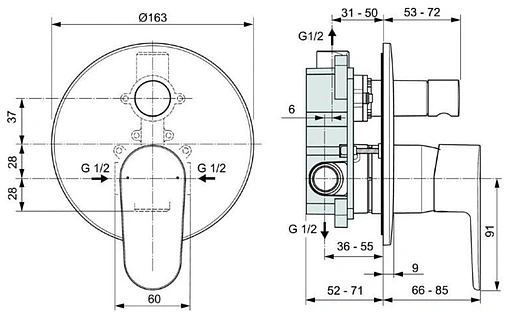 Смеситель для ванны скрытого монтажа Ideal Standard Cerafine O чёрный матовый/хром A7193XG