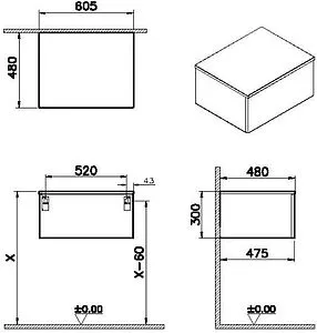 Тумба под умывальник подвесная VitrA Stand 60 тёмный вяз 66694 Тумба под умывальник подвесная VitrA Stand 60 тёмный вяз 66694, 2