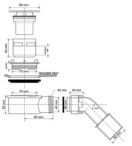 Сифон для душевого поддона Mc Alpine хром MRS7