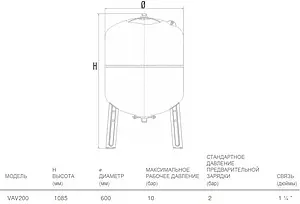 Гидроаккумулятор Aquasystem VAV 200л 10 бар 1301122, 2