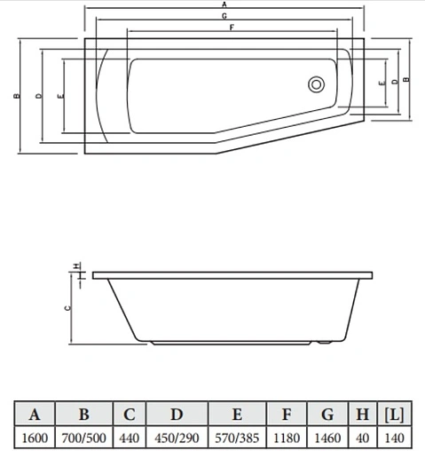 Ванна акриловая C-bath Nika 160x70 L CBA00401L Ванна акриловая C-bath Nika 160x70 L CBA00401L