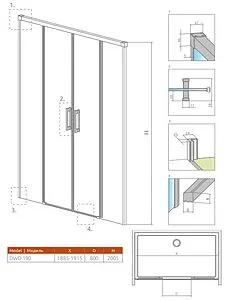 Дверь в нишу 1900мм прозрачное стекло Radaway Idea DWD 190 387129-01-01 Дверь в нишу 1900мм прозрачное стекло Radaway Idea DWD 190 387129-01-01, 2