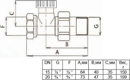 Вентиль запорный прямой ½" в/н STI