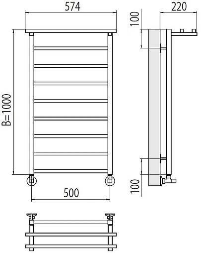 Полотенцесушитель водяной лесенка Terminus Контур с/п П9 500х1000 полированная сталь 4670078529749