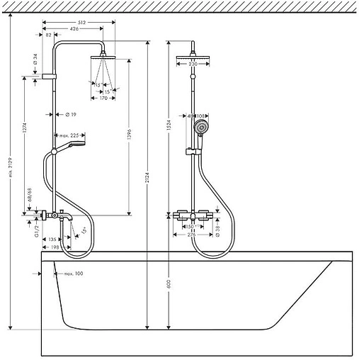 Душевая система с термостатом для ванны Hansgrohe Vernis Shape 230 1jet хром 26284000