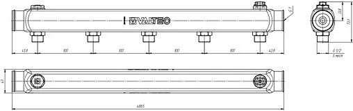Коллектор распределительный проходной 5 отводов 1"в/в x ½"н Valtec VTc.510.SS.060405 Коллектор распределительный проходной 5 отводов 1"в/в x ½"н Valtec VTc.510.SS.060405