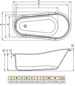 Ванна отдельностоящая из искусственного камня C-bath Retro 169x82 белый/черный CBM001001 Ванна отдельностоящая из искусственного камня C-bath Retro 169x82 белый/черный CBM001001, 2