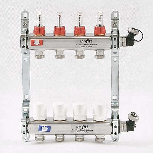 Группа коллекторная с расходомерами 4 отвода 1&quot;в/в x ¾&quot;ек Uni-fitt 450I4304