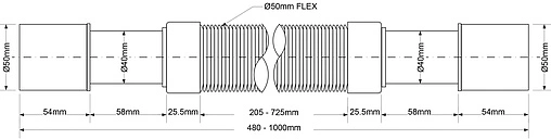 Слив гофрированный Mc Alpine 40/50x40/50мм L=480-1000мм MRMF2-A