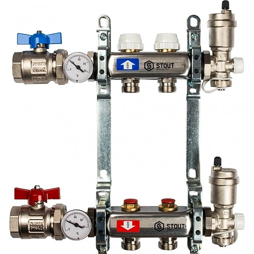 Группа коллекторная без расходомеров 2 отвода 1&quot;в/в x ¾&quot;ек Stout SMS 0912 000002