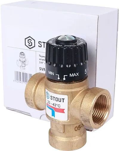 Трехходовой термостатический смесительный клапан ¾" +20...+43°С Kvs 1.6 Stout SVM-0110-164320