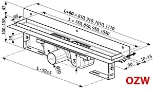 Лоток душевой Set пристенный 950мм h=85мм 0.6л/сек Ravak Runway X01631, 2