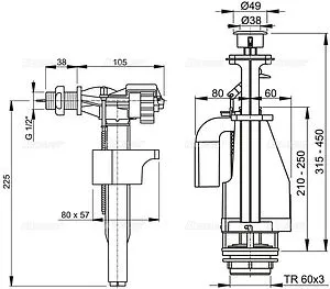 Комплект арматуры для бачка двухрежимный ½" пластик боковой AlcaPlast SA08A ½" CHROM Комплект арматуры для бачка двухрежимный ½" пластик боковой AlcaPlast SA08A ½" CHROM, 2