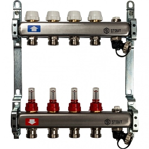 Группа коллекторная с расходомерами 4 отвода 1&quot;в/в x ¾&quot;ек Stout SMS 0927 000004