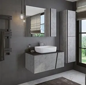 Шкаф-пенал подвесной Comforty Эдинбург 40 бетон светлый/чёрный 00004147998CF Шкаф-пенал подвесной Comforty Эдинбург 40 бетон светлый/чёрный 00004147998CF, 4