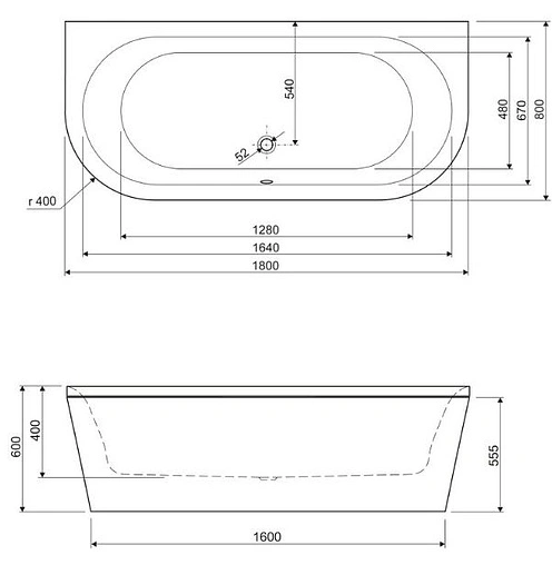 Ванна акриловая Cezares Metauro wall 180x80