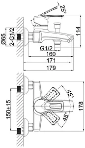 Смеситель для ванны D&K Bayern Furth хром DA1223201, 2