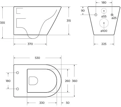 Унитаз подвесной безободковый Cezares Liner Tornado белый CZR-3808-53-TH-TOR/SC