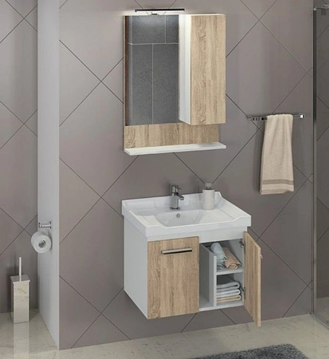 Шкаф-зеркало Comforty Рига 60 R дуб сонома/белый 00004142211CF