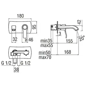 Смеситель для раковины из стены Nobili Sofi хром SI98198/1CR Смеситель для раковины из стены Nobili Sofi хром SI98198/1CR, 2
