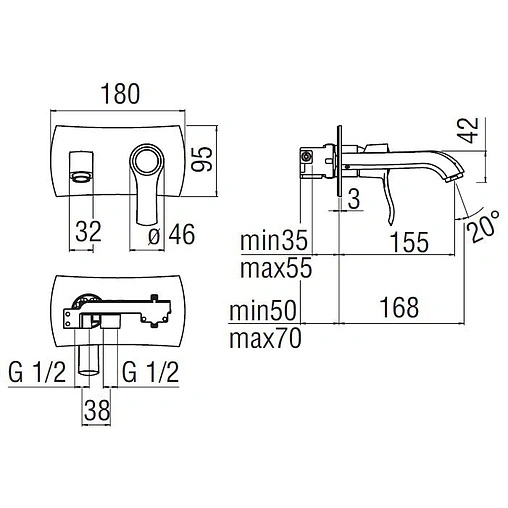 Смеситель для раковины из стены Nobili Sofi хром SI98198/1CR Смеситель для раковины из стены Nobili Sofi хром SI98198/1CR