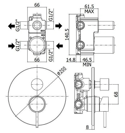 Смеситель для ванны скрытого монтажа Paffoni Light хром LIG018CR