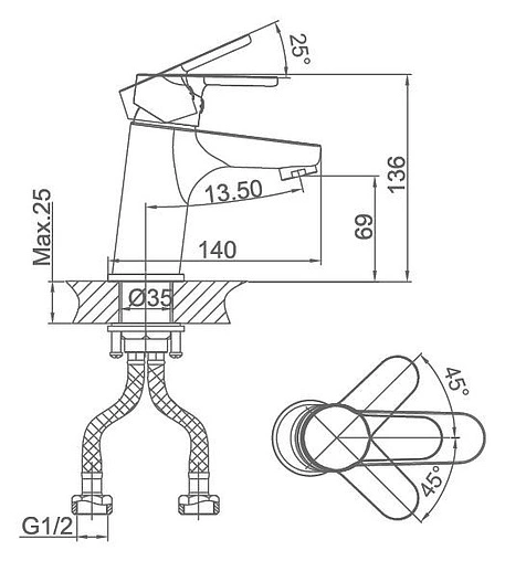 Смеситель для раковины D&K Marx Rhein хром DA1392101 Смеситель для раковины D&K Marx Rhein хром DA1392101