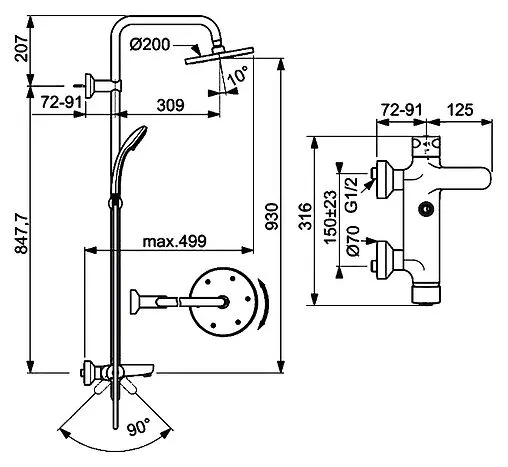 Душевая система со смесителем для ванны Ideal Standard IdealRain хром B1097AA