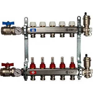 Группа коллекторная с расходомерами 5 отводов 1&quot;в/в x ¾&quot;ек Stout SMS 0907 000005, 1
