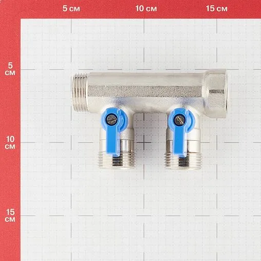 Коллектор запорный проходной 2 отвода синий ¾&quot;в/н x ¾&quot;ек Henco VB050502-BLAUW